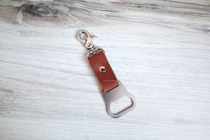 Clip Leather Bottle Opener Keychain