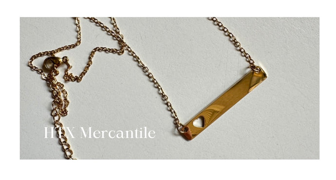 Gold Bar Necklace with Heart Cutout